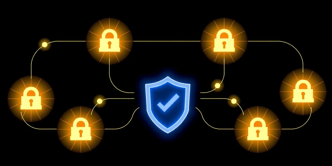 Diagram toku dat s ikonami pro soukromí a bezpečnost