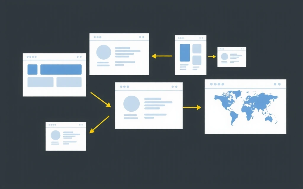 Webové stránky propojené navzájem šipkami