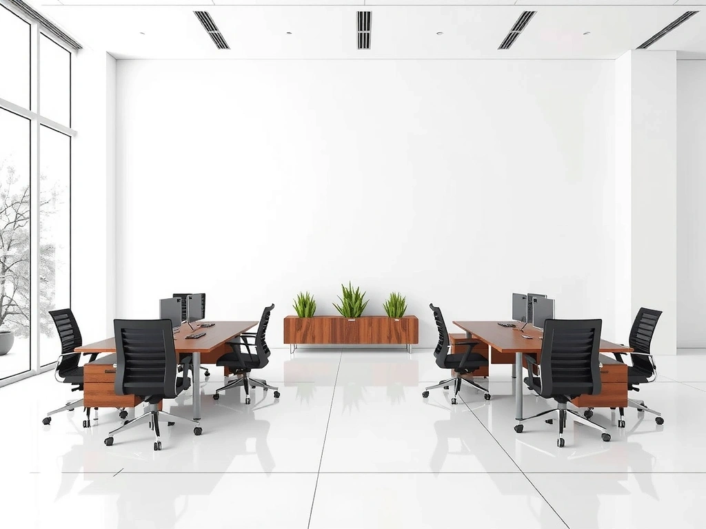 Moderní čistá kancelář s prázdnými stoly a židlemi