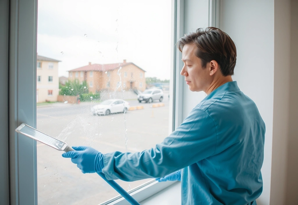 Detailní čištění okna od stavebních zbytků po rekonstrukci.